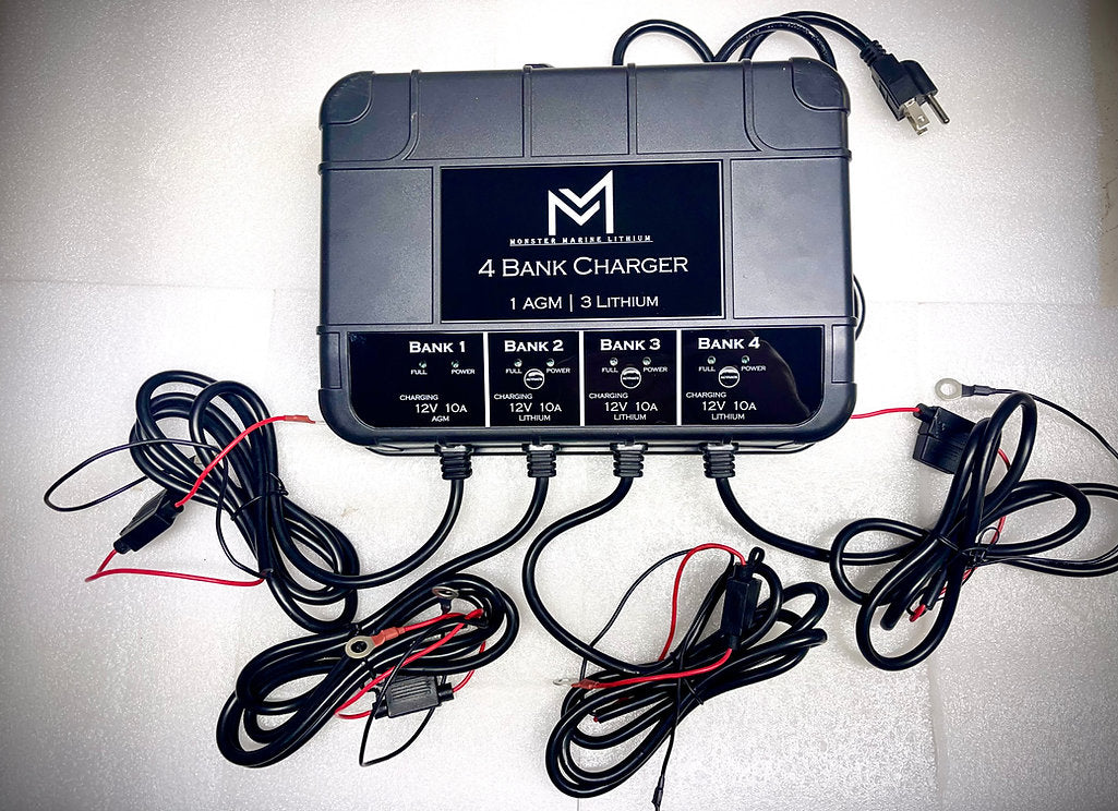 4 Bank Lithium & AGM Marine Waterproof Battery Charger