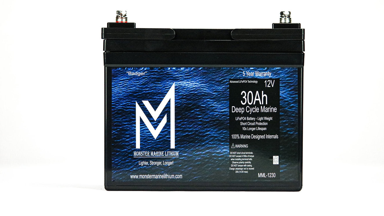 12v 30Ah Deep Cycle Lithium Marine Battery "Badger"